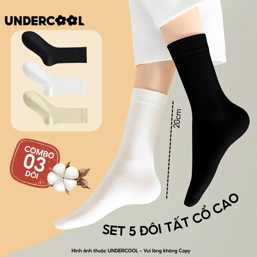Combo 3 Đôi Vớ Tất Cổ Cao Nữ UNDERCOOL Chất Cotton Dày Dặn, Co Giãn Tốt, Thấm Hút Mồ Hôi Tốt (Vớ Trơn) CB-TC93