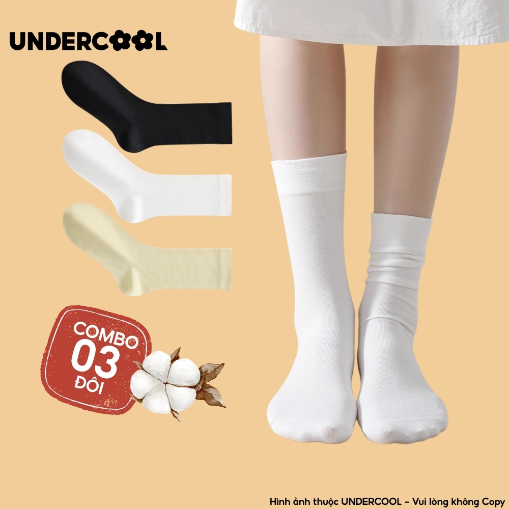 Combo 3 Đôi Vớ Tất Cổ Cao Nữ UNDERCOOL Chất Cotton Dày Dặn, Co Giãn Tốt, Thấm Hút Mồ Hôi Tốt (Vớ Trơn) CB-TC93