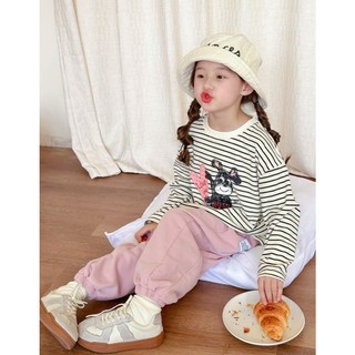 [B&G] Sét bộ dài Áo thun kẻ sọc dài tay Quần ống rộng hồng pastel cho bé gái từ 10-45kg(2-12 tuổi)