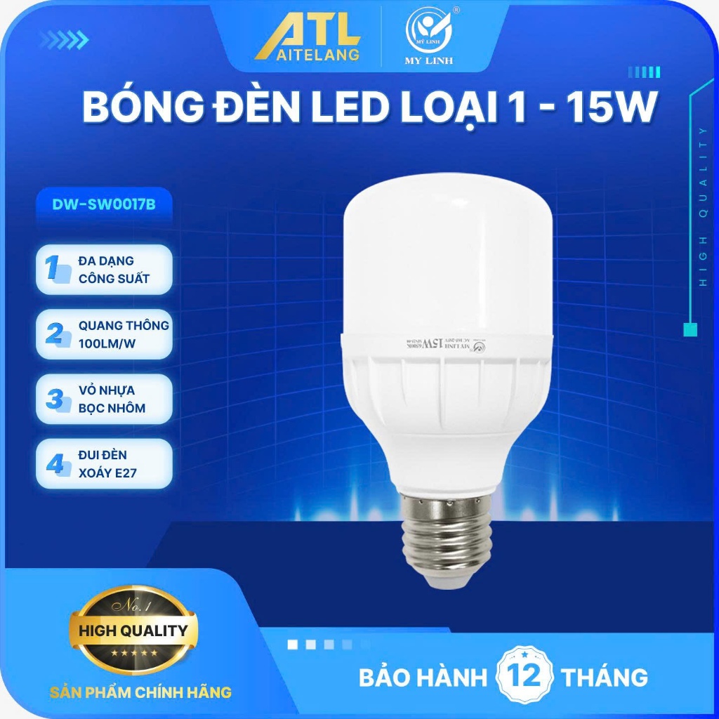 Bóng đèn LED trụ Mỹ Linh TT0001-15W loại bóng đơn dùng trong nhà hoạt động bằng điện 220V L1