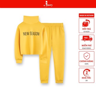 Bộ nỉ nữ cổ lọ JASEY, set nỉ nữ dày dặn, áo croptop, mềm mịn phù hợp mùa thu và đông chuẩn size Việt Nam mã 2516