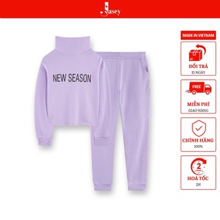 Bộ nỉ nữ cổ lọ JASEY, set nỉ nữ dày dặn, áo croptop, mềm mịn phù hợp mùa thu và đông chuẩn size Việt Nam mã 2516