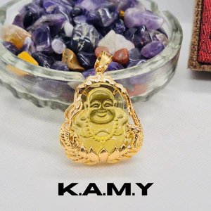 Mặt Dây Chuyền Phật Di Lặc Viền Rồng Mạ Vàng 18K – Charm Phong Thủy May Mắn Tài Lộc