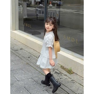 [B&G] Sét váy áo somi bèo nhúng trắng tay phồng tiểu thư cho bé gái từ 10-45kg(2-12 tuổi)