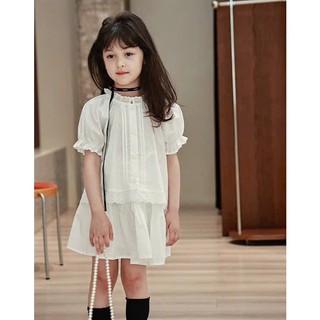 [B&G] Sét váy áo somi bèo nhúng trắng tay phồng tiểu thư cho bé gái từ 10-45kg(2-12 tuổi)