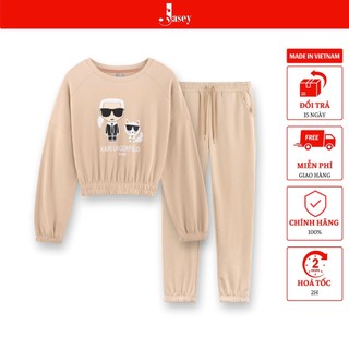 Bộ nỉ nữ thời trang JASEY, bộ thu đông nỉ nữ dáng suông chuẩn size mã 4504