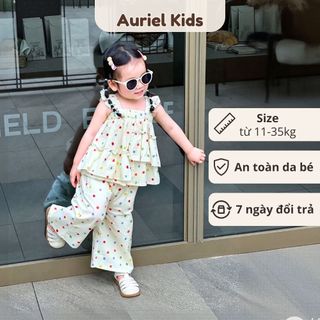 Bộ Đồ Bé Gái, Sét Áo 2 Dây Cho Bé Gái Quần Ống Suông Chấm Bi Chất Liệu Cotton Mềm Mại