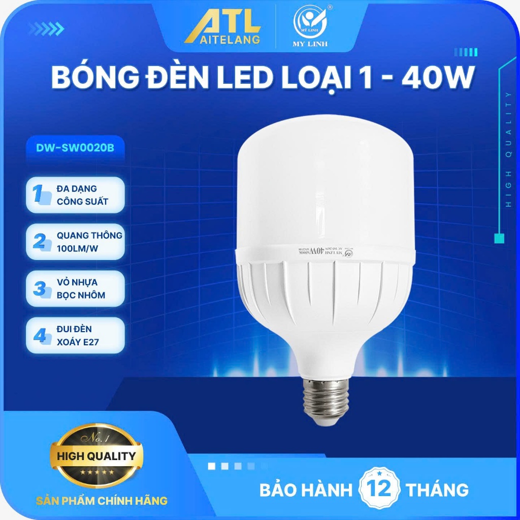 Bóng đèn LED trụ Mỹ Linh TT0001- 40W loại bóng đơn dùng trong nhà hoạt động bằng điện 220V L1