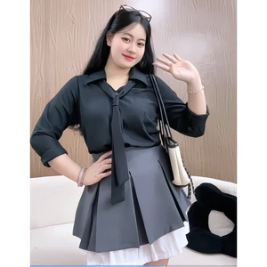 Set Áo Sơ Mi Công Sở Bigsize Size 50-95kg Thiết Kế Thanh Lịch Mix Chân Váy Xòe Ren Mềm Lưng Cao SET973