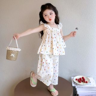 Bộ Đồ Bé Gái, Sét Áo 2 Dây Cho Bé Gái Quần Ống Suông Chấm Bi Chất Liệu Cotton Mềm Mại