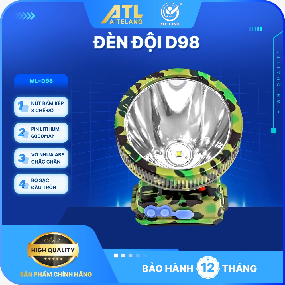 Đèn LED đội đầu D98 Mỹ Linh -1W, loại 1 bóng hoạt động bằng pin, kèm sạc và dây đeo đầu