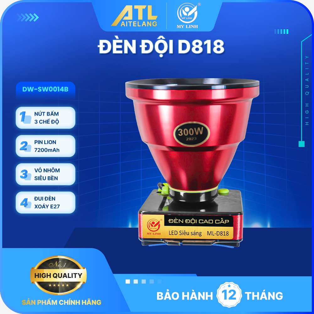 Đèn LED đội đầu D818-1W loại bóng hoạt động bằng pin sạc.Pin lithium 7200mAh,chống nước,3chế độ sáng
