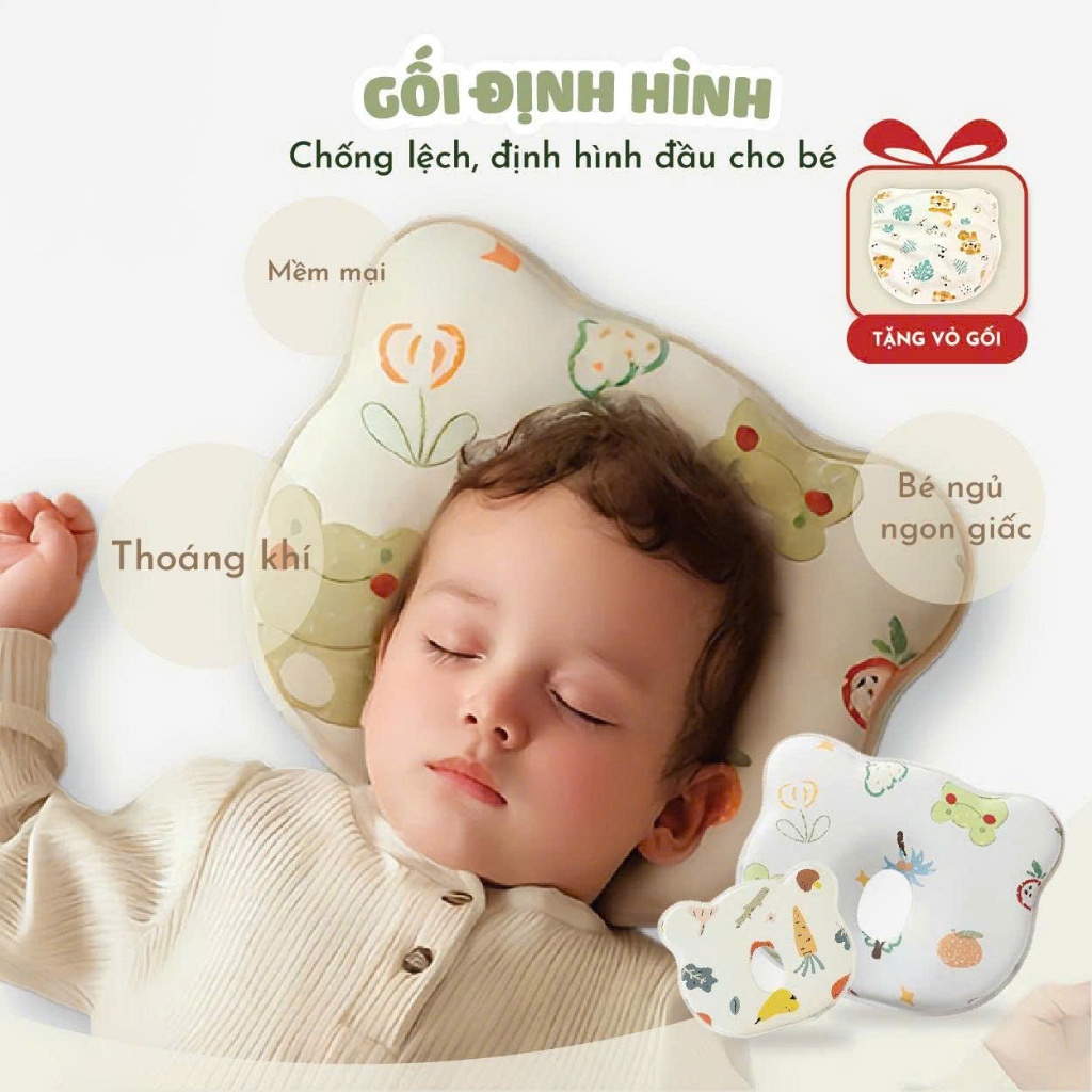 Gối định hình đầu sơ sinh cao su non thoáng khí gối cho bé chống bẹp đầu hiệu quả MB09