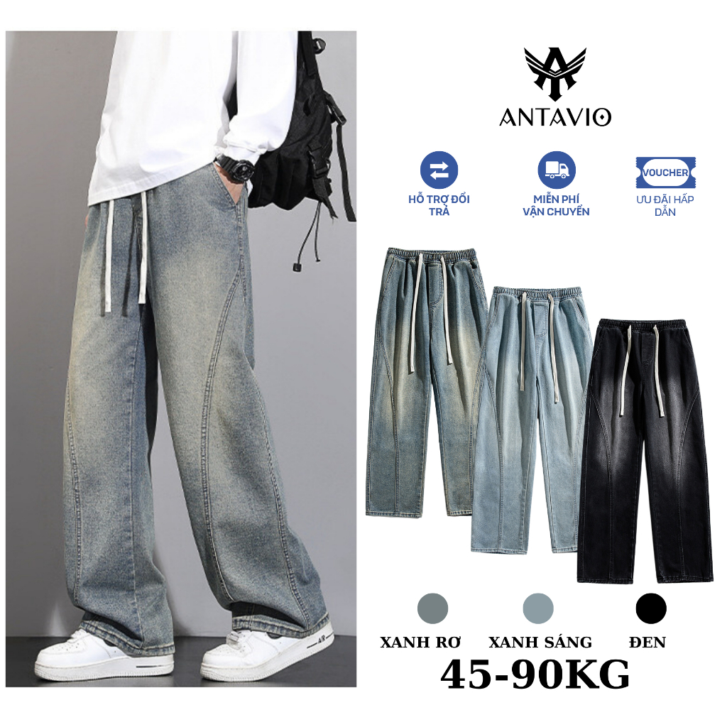 Quần Jean Nam Ống Suông Rộng ẢNTAVIO Phong Cách Hàn Quốc Dễ Phối Đồ 3 Màu Size M-3XL 45-90KG JS537