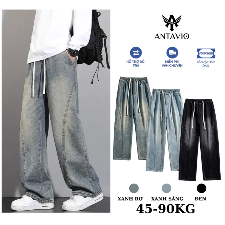 Quần Jean Nam Ống Suông Rộng ẢNTAVIO Phong Cách Hàn Quốc Dễ Phối Đồ 3 Màu Size M-3XL 45-90KG JS537
