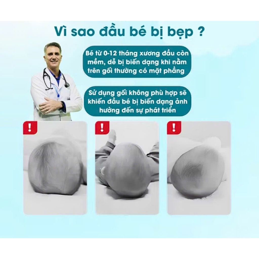 Gối định hình đầu sơ sinh cao su non thoáng khí gối cho bé chống bẹp đầu hiệu quả MB09
