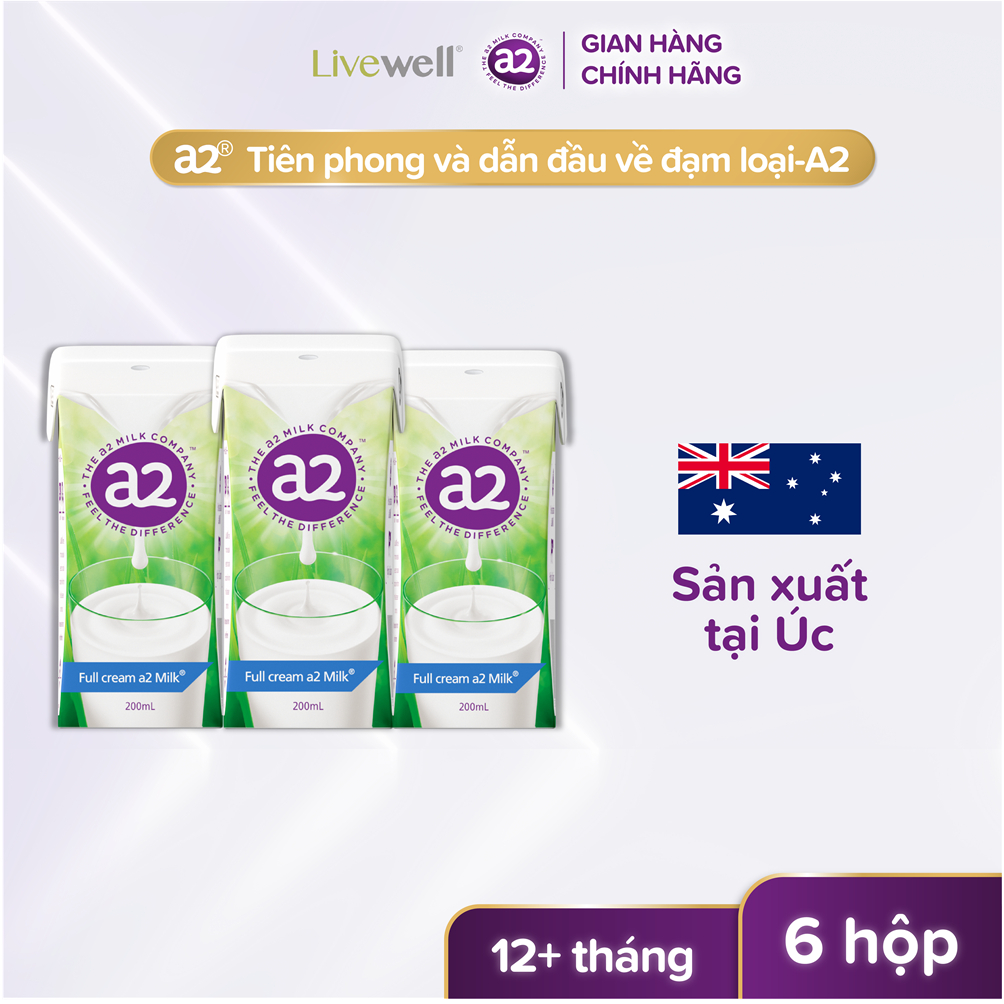 Thùng 24 Hộp Sữa A2 Milk UHT Nguyên Kem Dạng Nước 200ml – Đạm A2 Tự ...