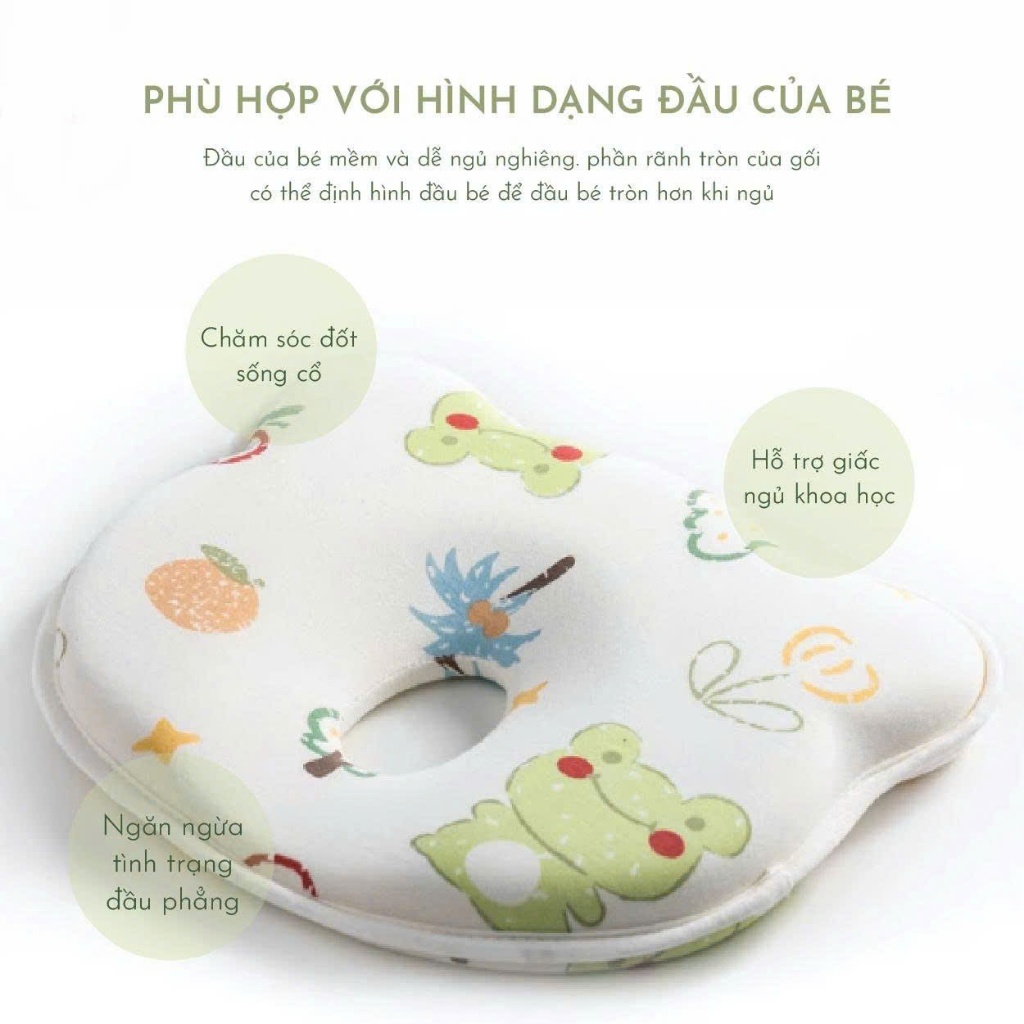 Gối định hình đầu sơ sinh cao su non thoáng khí gối cho bé chống bẹp đầu hiệu quả MB09