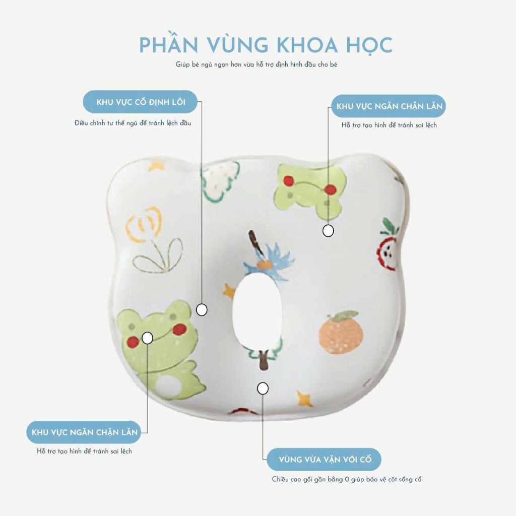 Gối định hình đầu sơ sinh cao su non thoáng khí gối cho bé chống bẹp đầu hiệu quả MB09
