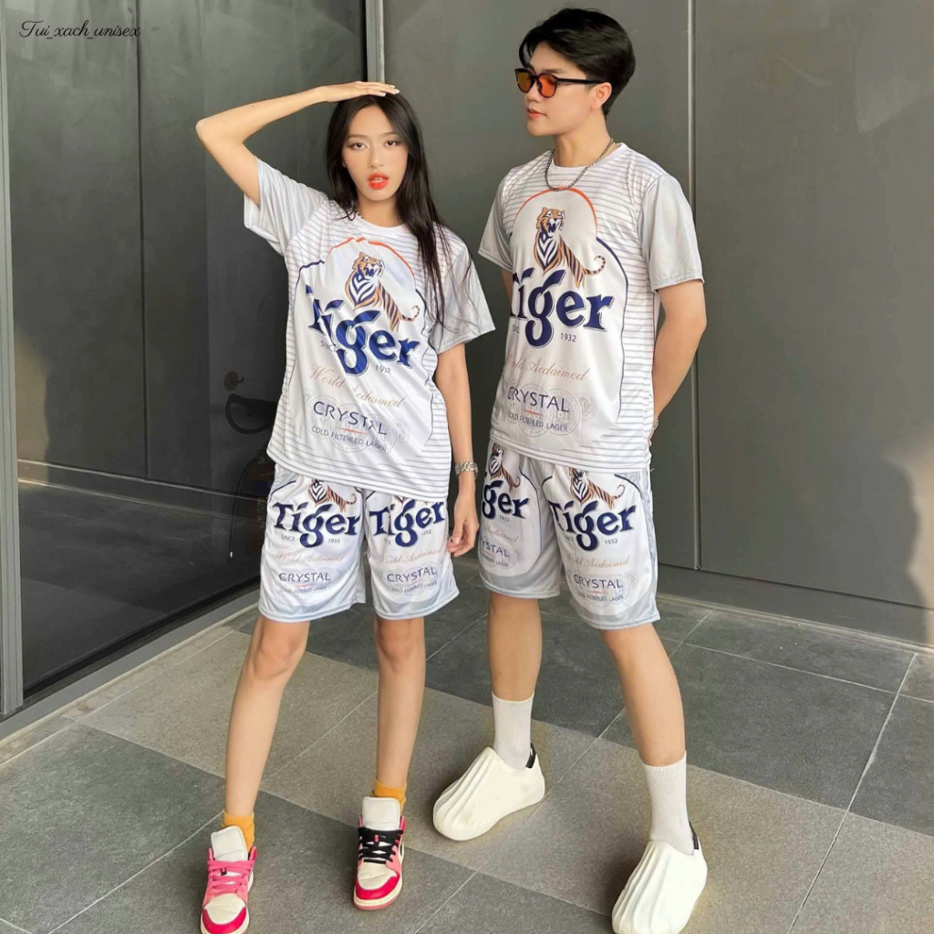Đồ Bộ Thể Thao Nam Nữ Họa Tiết Bia TIGER BẠC Chất Thun Lạnh Co Giãn 4 Chiều 5 Size 10-100kg Trẻ Trung - unisex Kl1