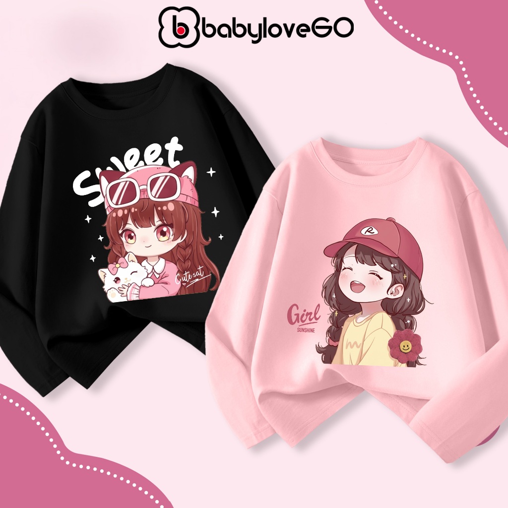 Áo thu đông cho bé gái BabyloveGO áo dài tay chất thun cotton mềm mịn thoáng mát cho bé 1-10 tuổi