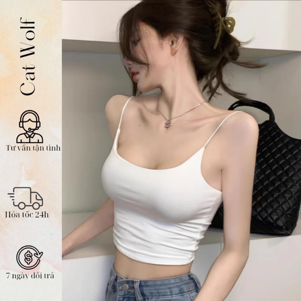 Áo ống hai dây sợi bún croptop, Áo bra hai dây cổ U ôm body thun cotton borip, Áo quây ôm eo freesize, Áo tube tops