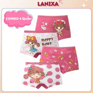 COMBO 4 Quần chip đùi bé gái chất cotton co giãn thấm hút đáy kháng khuẩn họa tiết cute LANIXA L8009