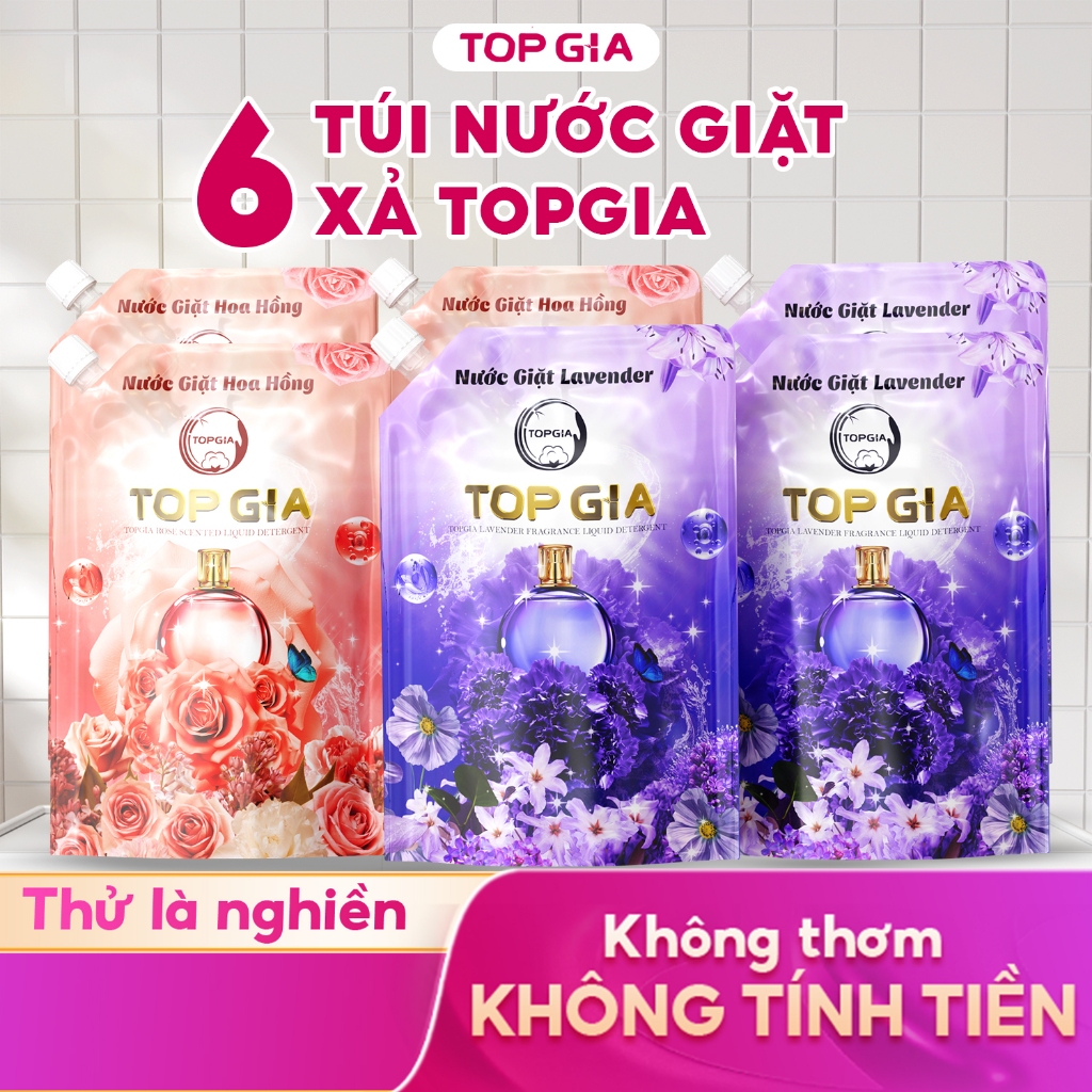 [COMBO 6 TÚI] Nước Giặt TOPGIA Hương Lavender, Hoa Hồng Dịu Nhẹ An Toàn Cho Da Lưu Hương 72H