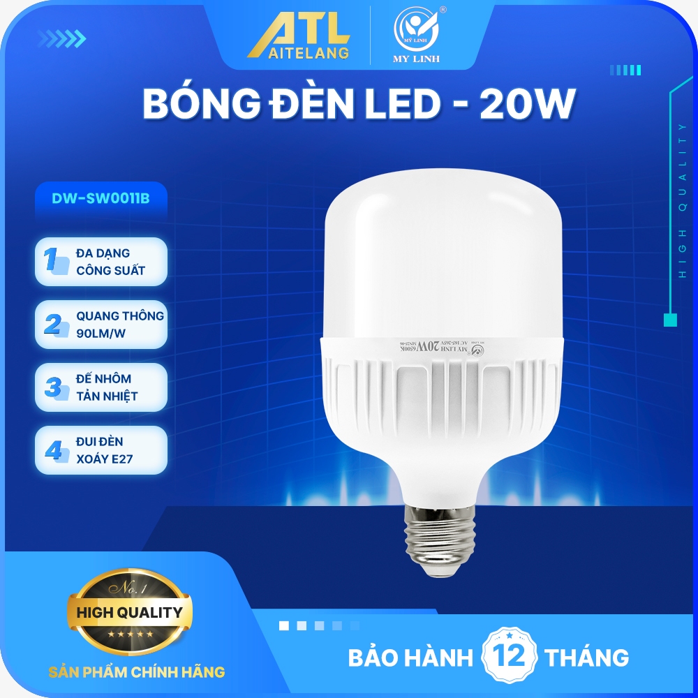 Bóng đèn LED trụ Mỹ Linh TT0001- 20W loại bóng đơn dùng trong nhà hoạt động bằng điện 220V