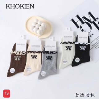 set 5 đôi tất lưới nơ cổ cao phong cách hàn quốc