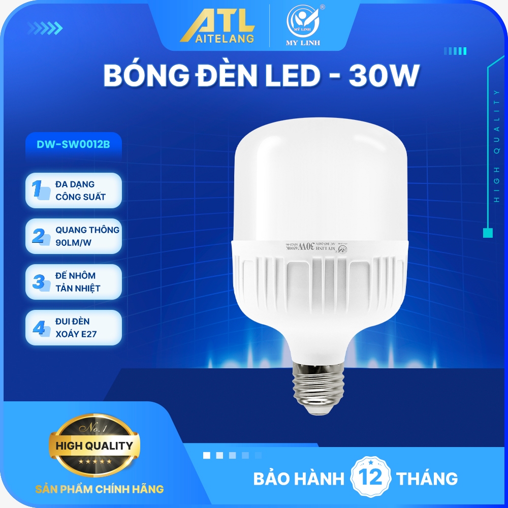 Bóng đèn LED trụ Mỹ Linh TT0001- 30W loại bóng đơn dùng trong nhà hoạt động bằng điện 220V