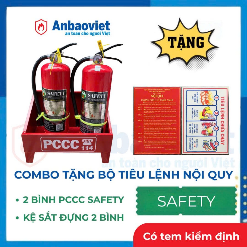 Combo 02 Bình chữa cháy bột ABC 4kg Safety, tặng kèm 01 bộ tiêu lệnh ...