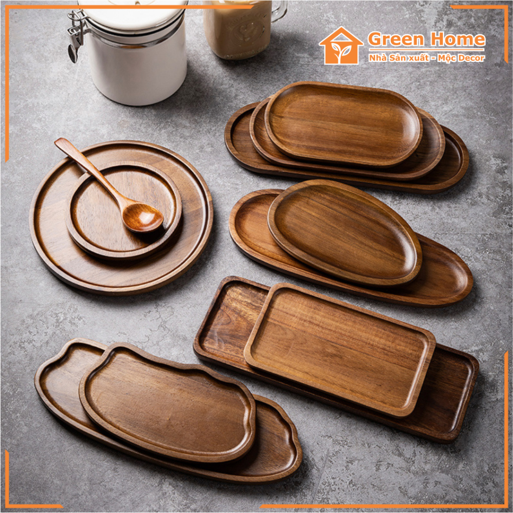 Khay Gỗ Keo Màu Đậm Óc Chó Sang Trọng Dùng Để Ăn Uống Decor Phù Hợp Cho Nhà Hàng, Cafe vv...