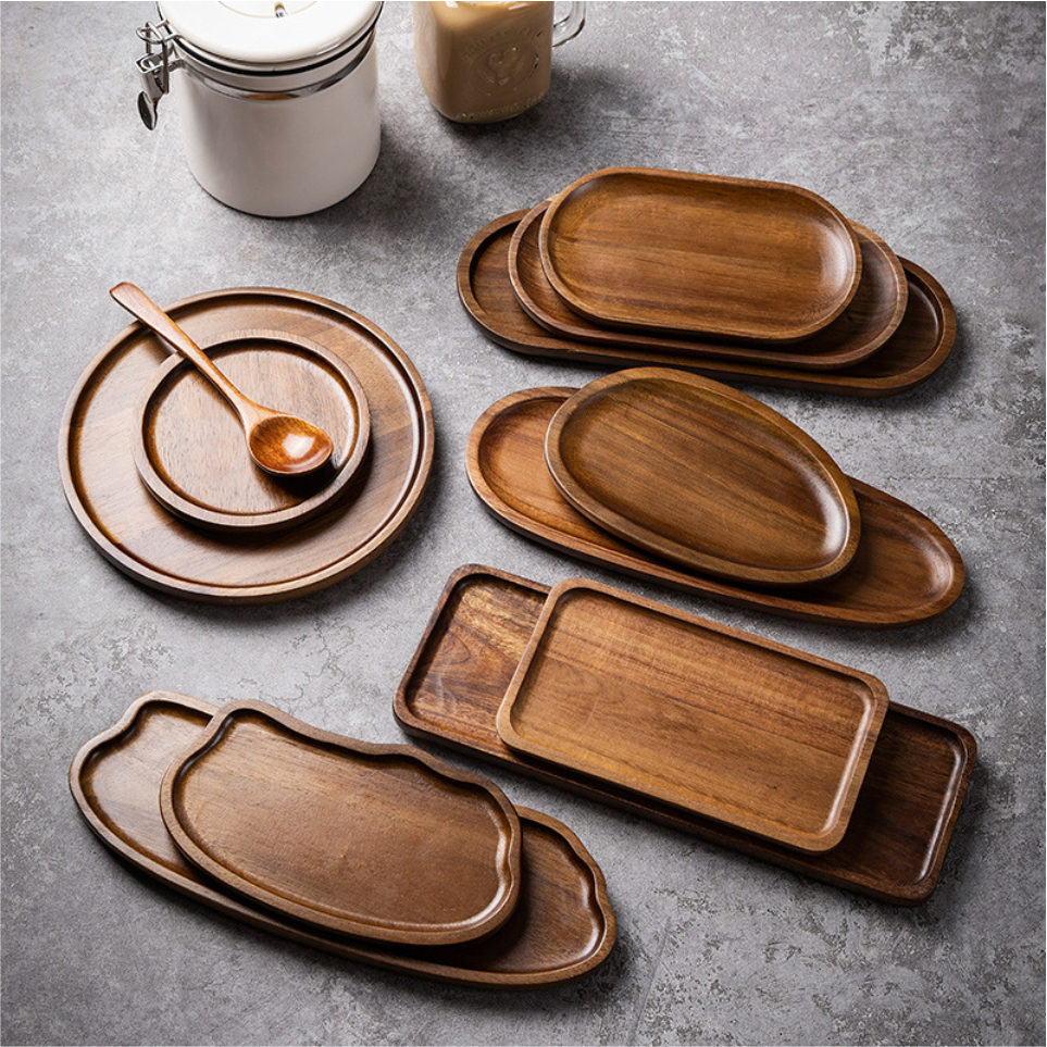 Khay Gỗ Keo Màu Đậm Óc Chó Sang Trọng Dùng Để Ăn Uống Decor Phù Hợp Cho Nhà Hàng, Cafe vv...