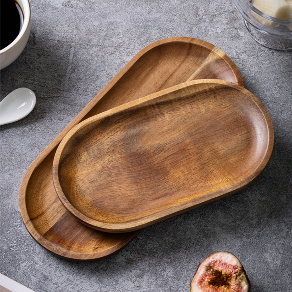 Khay Gỗ Keo Màu Đậm Óc Chó Sang Trọng Dùng Để Ăn Uống Decor Phù Hợp Cho Nhà Hàng, Cafe vv...
