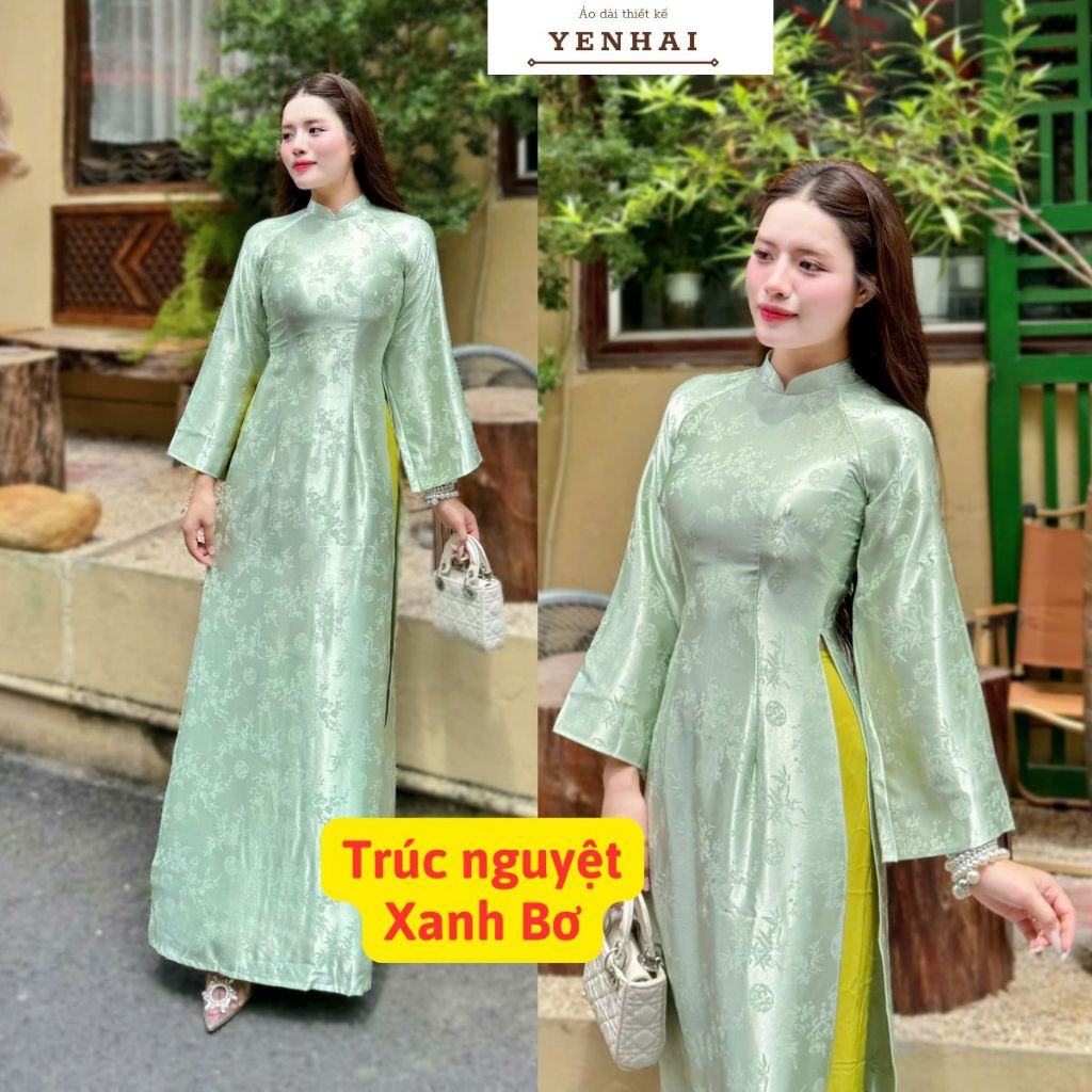 Áo dài thiết kế tay xuông loe chất gấm trúc nguyệt dày co giãn nhẹ mặc lễ tết Đẹp