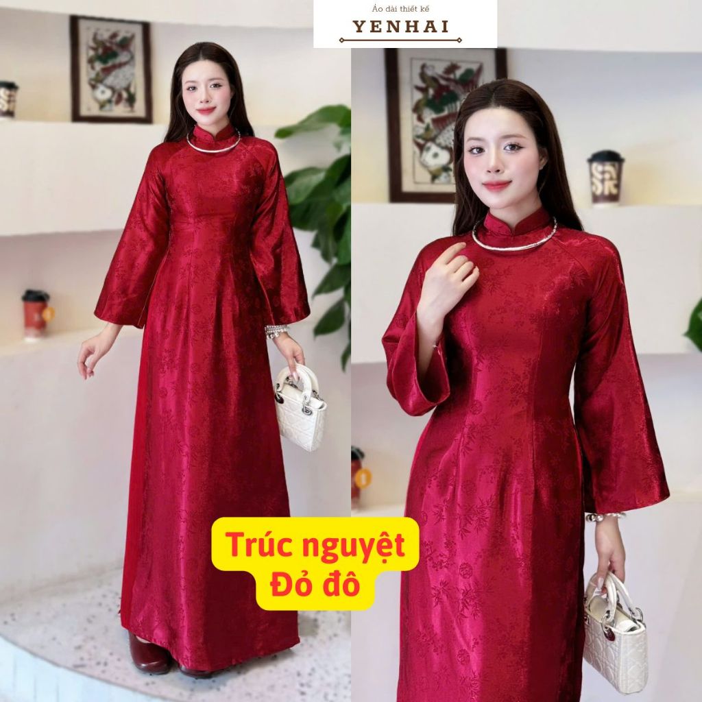 Áo dài thiết kế tay xuông loe chất gấm trúc nguyệt dày co giãn nhẹ mặc lễ tết Đẹp
