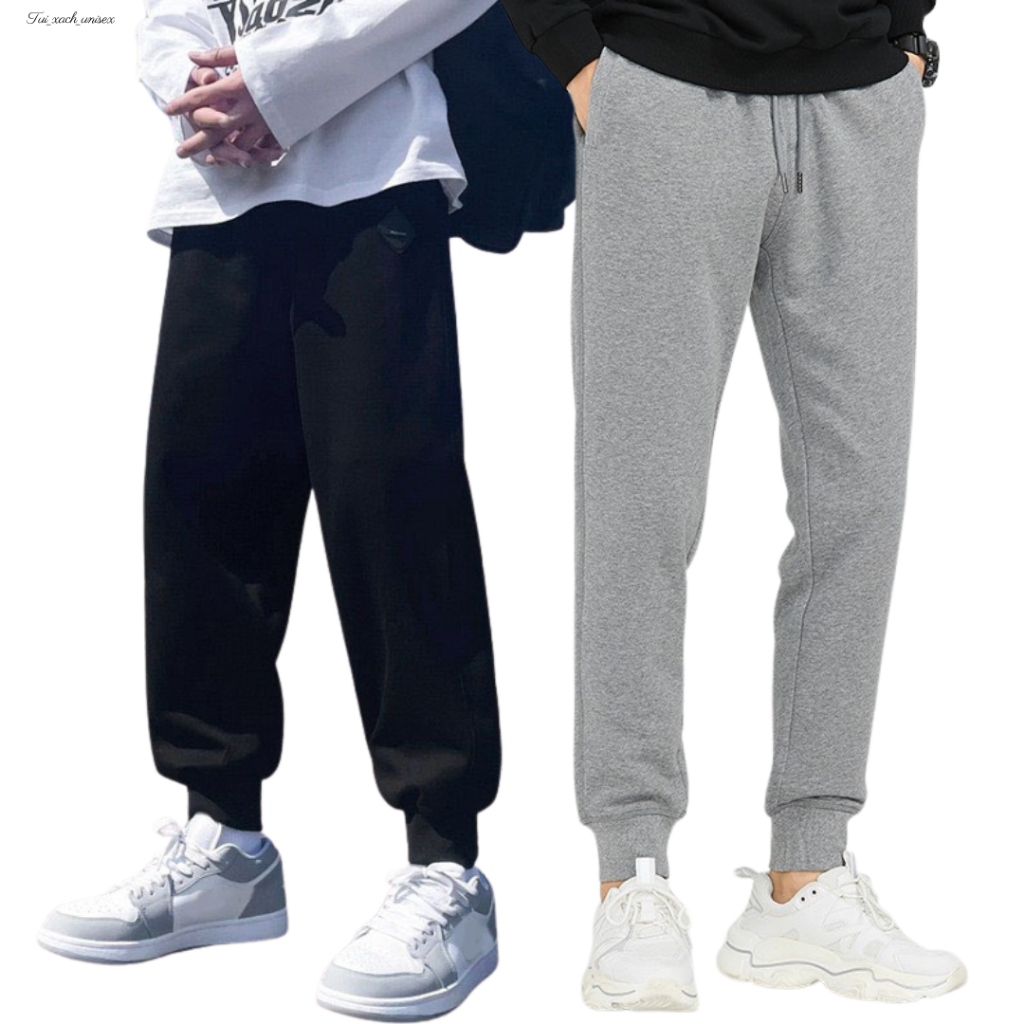 Quần nỉ nam, quần dài thu đông mặc nhà ống bo và ống suông vải nỉ TRƠN dày dặn 40-68kg - UNISEX SSL