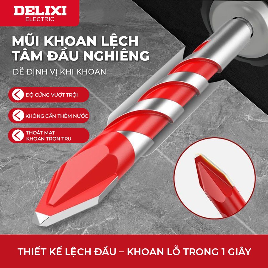 Mũi Khoan Lệch Tâm Đa Năng Delixi Men Cứng Độ Cứng Cao Chuôi Lục Giác Khoan Tường Gạch ,Bê Tông