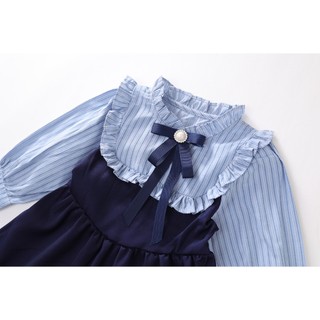 Váy Cho Bé Gái, Váy Sơ Mi Cho Bé Gái Thiết Kế Cổ Bèo Tặng Kèm Nơ Chất Liệu Cotton Mềm Mại