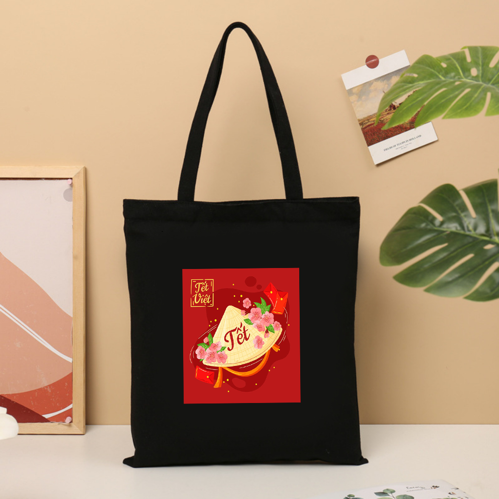 Túi tote có khóa kéo TẾT VIỆT - Túi vải canvas CHÚC MỪNG NĂM MỚI đi chơi tết đựng vừa A4 laptop 35x40cm tota0257
