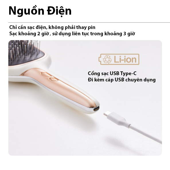 Lược Chải Tóc Với Công Nghệ Rung Động Âm Thanh Giúp Gỡ Rối - Răng Lược Phủ Bạch Kim Mang Lại Cảm Giác Mát Lạnh Dễ Chịu