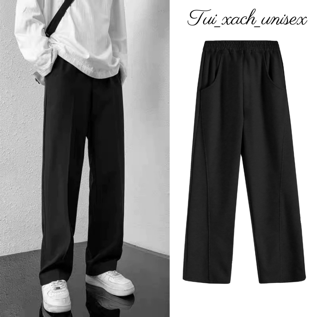 Quần Dài Kaki Dáng Baggy Ống Suông Cạp Chun Unisex Nam Nữ 5 màu  Size 40-75kg dây rút gấu