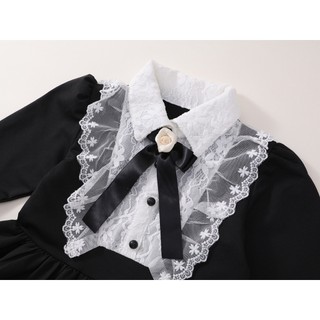Váy Tiểu Thư Cho Bé Gái, Váy Bé Gái Thiết Phối Ren Thanh Lịch Tặng Kèm Nơ Chất Liệu Cotton Mềm Mịn