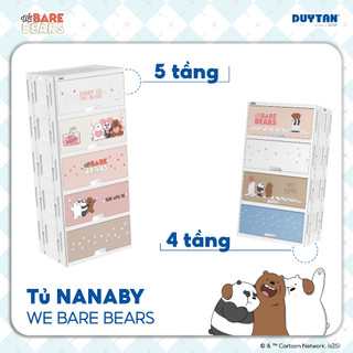 [BST We Bare Bears] Tủ nhựa Nanaby 4 5 Ngăn, DUY TÂN, Nhựa PP, Cửa Trượt Ẩn, Họa Tiết Gấu Dễ Thương