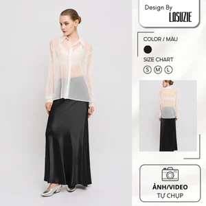 Váy Lụa Dài Đen Midi Black Skirt Dáng Suông Thanh Lịch, Chân Váy Lụa Cao Cấp Đi Tiệc Sang Trọng
