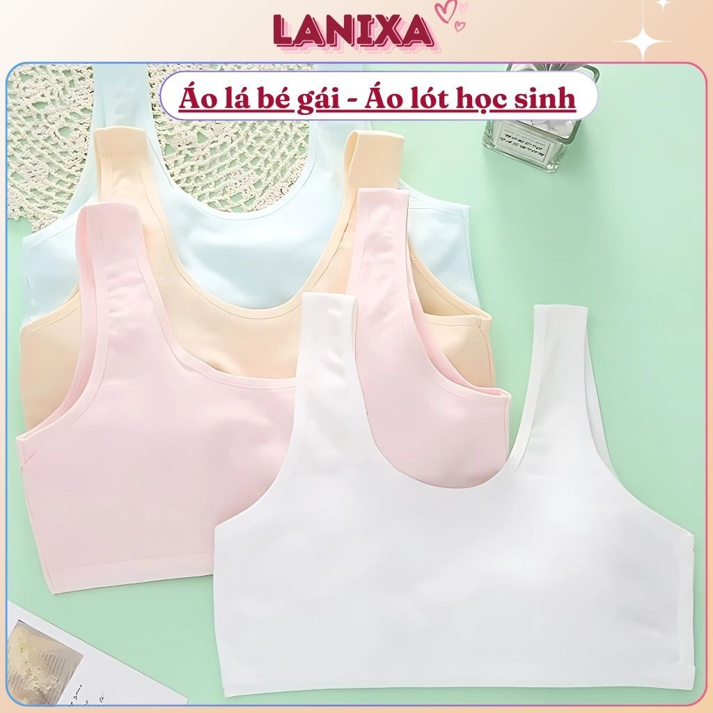 COMBO 2 Áo lót lá bé gái dậy thì không đệm mút chất cotton thoáng khí thấm hút mồ hôi LANIXA B508