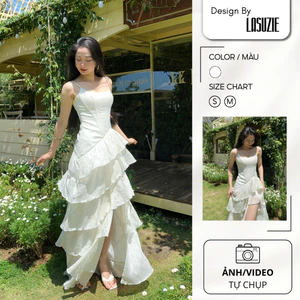 Đầm Thiết Kế Fleur Dress By Lasuzie Design Thiết Kế 2 Dây Dáng Dài Nữ Tính Dự Tiệc Tầng Xếp Bồng Bềnh Sang Trọng