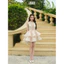 Fairy Flare Đầm hoa nhí Lasuzie gắn lưới tùng xòe bồng bềnh yếm cổ dây buộc chất vải mềm mại