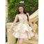 Fairy Flare Đầm hoa nhí Lasuzie gắn lưới tùng xòe bồng bềnh yếm cổ dây buộc chất vải mềm mại